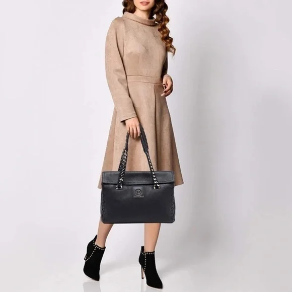 ROBERTO CAVALLI Black Leather Regina Satchel Tote